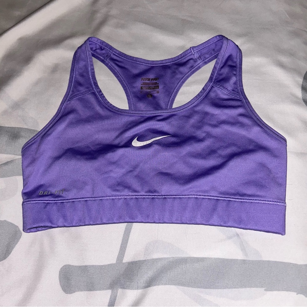 purple nike pro bra, size s